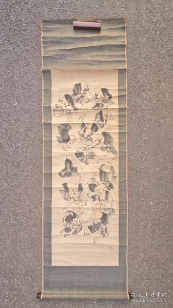 日本回流  日本画家    尾山《人物画（十六罗汉）》（手绘）纸本立轴（008）
