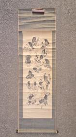 日本回流 日本画家 尾山《人物画（十六罗汉）》（手绘）纸本立轴（008）01