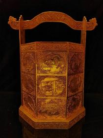清代铜鎏金人物故事提手食盒