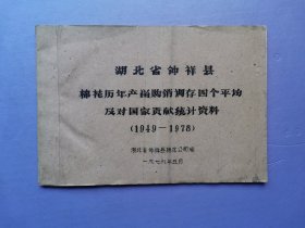 湖北省钟祥县棉花历年产留购销调存四个平均及对国家贡献统计资料 （1949-1978）