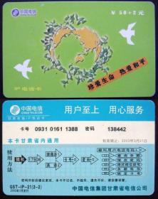 旧电话卡 中国电信IP电话卡 主题：珍爱生命 热爱和平