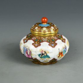 旧藏回流清乾隆珐琅彩十八罗汉瓷盖罐