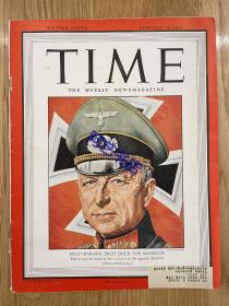 【现货】时代周刊杂志 TIME MAGAZINE，1944年1月10日，封面 “ 曼施坦因”，是德国最负盛名的指挥官之一，亦是三大名将之一。珍贵的历史资料。