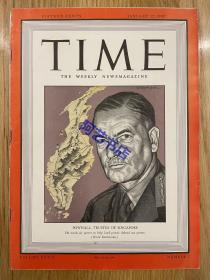 【现货】时代周刊杂志 TIME MAGAZINE，1942年1月12日，封面 “ 波纳尔”，美国海军上将，新加坡的委托人。珍贵的历史资料。