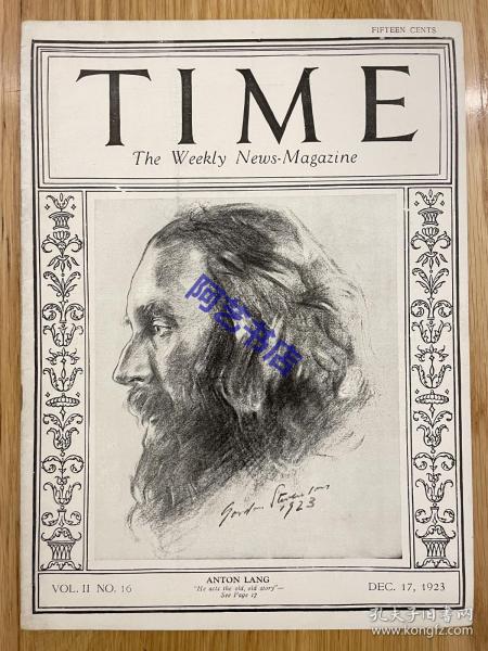 【现货】时代周刊杂志 TIME MAGAZINE，1923年12月17日，封面 “ Anton Long”，珍贵的历史资料。