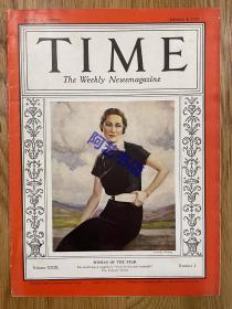 【现货】时代周刊杂志 TIME MAGAZINE，1937年1月4日，内收 “ Chiang Kai-shek kidnaping is released / （西安事变后）蒋介石被释放 " 报道一篇。珍贵的历史资料。