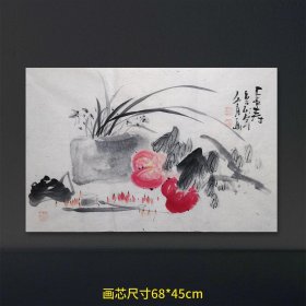 【七千多条好评】-实力派画家大康先生四尺三开辛卯年作品-《长寿》一图一拍纯手绘保真销售，尺寸68*45cm，未装裱仿古宣纸画芯大写意国画花鸟画。作者笔墨清雅，用宿墨作画，寥寥几笔便禅意十足，深得传统大写意花鸟精髓。