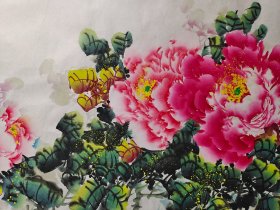 【八千多条好评】牡丹画名家陈君壁《富贵花开1》纯手绘国画牡丹画芯，六尺对开未装裱宣纸画芯，一图一-拍所见即所得。