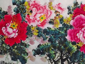 【八千多条好评】牡丹画名家陈君壁《富贵花开1》纯手绘国画牡丹画芯，六尺对开未装裱宣纸画芯，一图一-拍所见即所得。