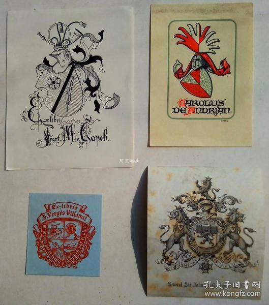 欧美早期藏书票4张合售01组贵族纹章主题
