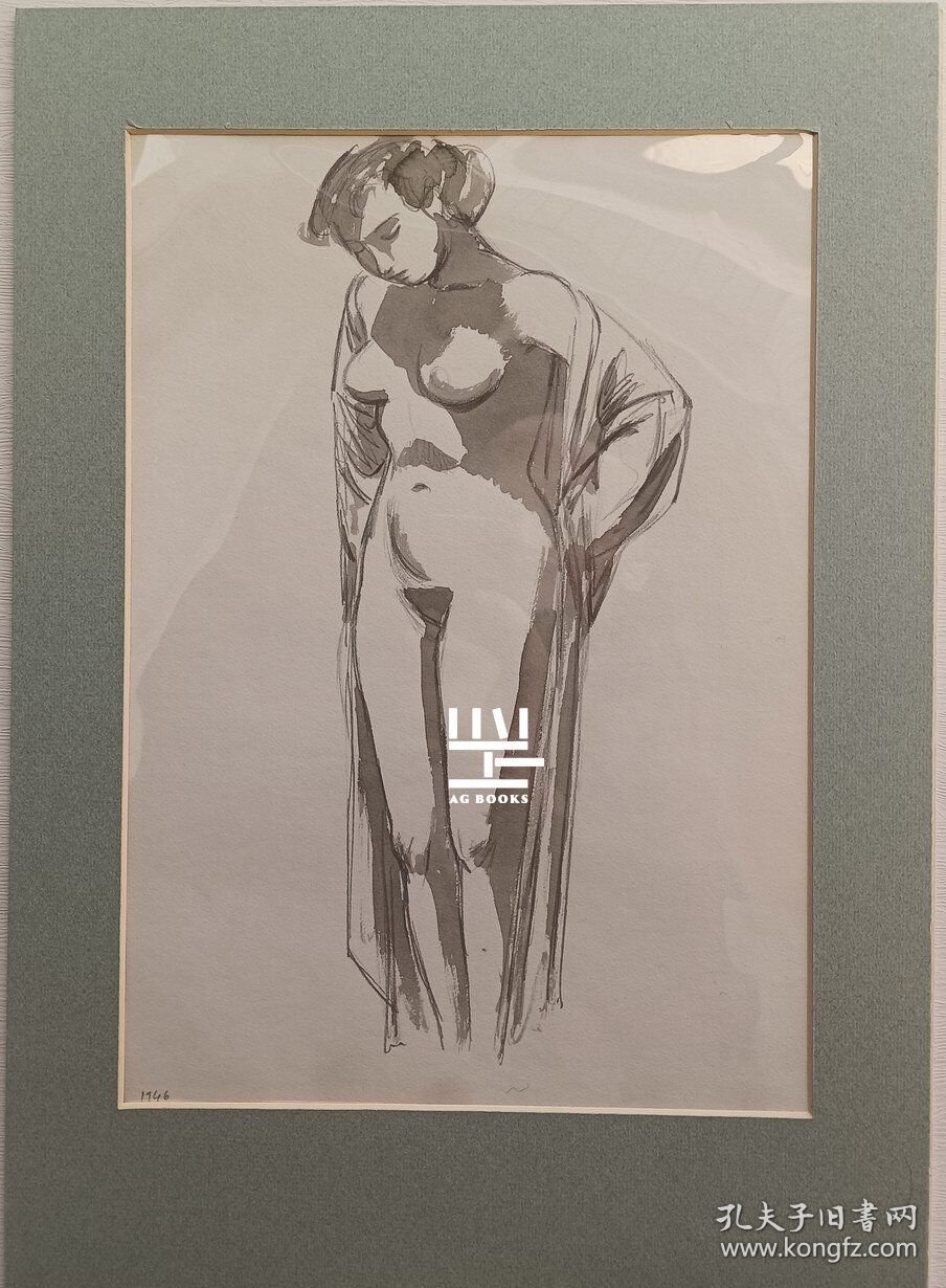 《浴女》1946年英国著名版画家莱特水彩加素描原作