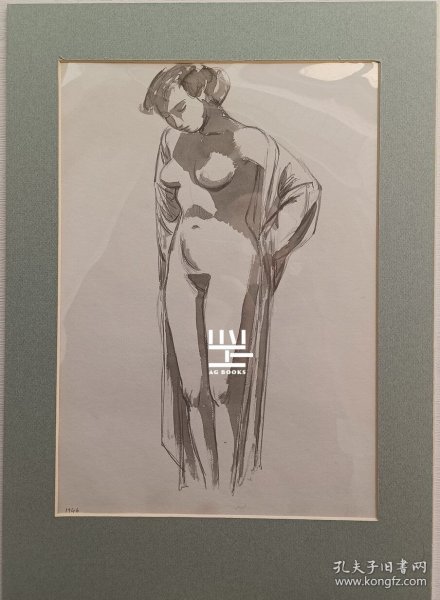 《浴女》1946年英国著名版画家莱特水彩加素描原作