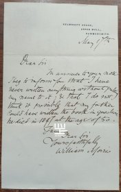 威廉·莫里斯1887年英国著名设计师艺术批评家藏书家William Morris致著名出版商John Lane信札