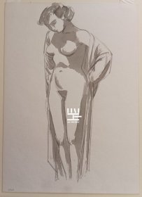 《浴女》1946年英国著名版画家莱特水彩加素描原作