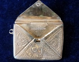 英国中古Vintage银器迷你古玩邮票夹袖珍包