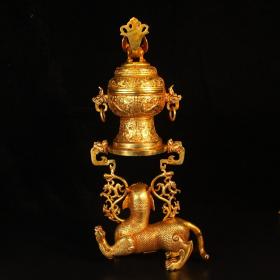珍藏清代铜鎏金麒麟炉