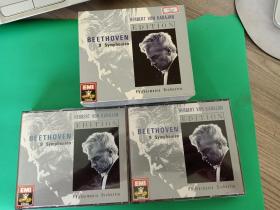 外版碟片，《贝多芬9首交响曲合集》CD，5张碟片2盒，卡拉扬指挥英国爱乐乐团版，此版本是50年代的录音版本，1989年EMI西德Sonopress压片，编号CMS7 63310 2. (5张)