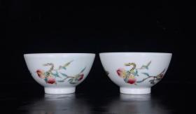 旧藏 粉彩花卉石榴碗