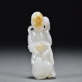 和田玉籽料胡人戏兽雕件