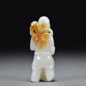 和田玉籽料胡人戏兽雕件