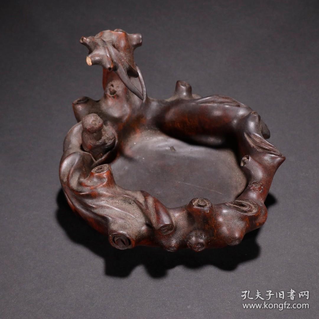 旧藏·紫檀木树纹灵猴笔舔