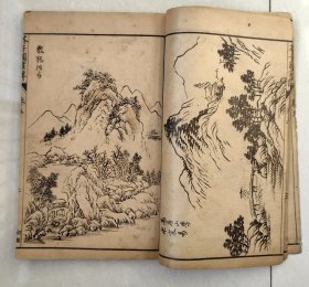 民国石印-芥子园画传初集（树谱、山石谱、人物屋宇谱、模仿各家），一函四册六卷全，民国甲寅年上海共和书局