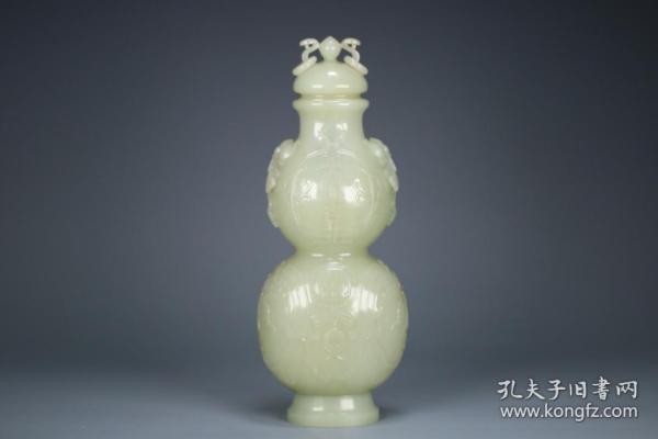 旧藏 清 和田玉大吉双喜葫芦瓶。尺寸29*12*8cm、重985g