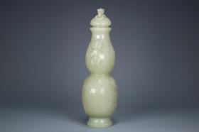 旧藏 清 和田玉大吉双喜葫芦瓶。尺寸29*12*8cm、重985g