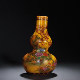 清乾隆-老琉璃画珐琅“凤凰牡丹”葫芦瓶