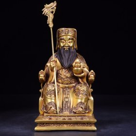 旧藏：老铜鎏金财神。