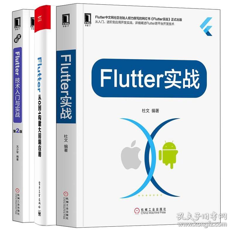 Flutter实战+Flutter技术入门与实战 第2版+Flutter 从0到1构建大前端应用 3册 Flutter插件开发书 Flutter入门到进阶实战教程书