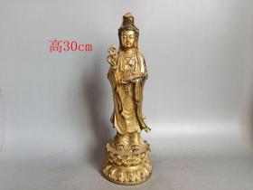 清 代铜鎏 金 观音 摆件