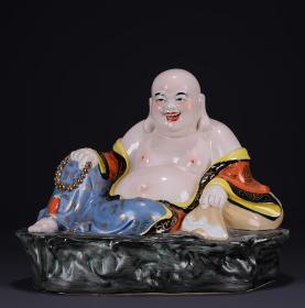 旧藏陶瓷美术大师曾龙昇作粉彩描金自在罗汉座像！