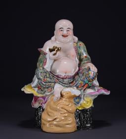 旧藏陶瓷美术大师曾龙昇作粉彩罗汉座像！