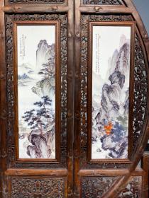 精品黄花梨透雕双面镶精工山水和美女琴棋书画落地隔断