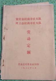 筵宾公社前辛庄大队坪上公社西辛庄大队/劳动定额/莒南县农业局/1980