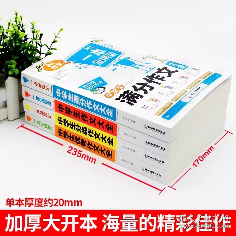一本全搞定中学生作文（套装共4册）中学生作文大全+满分作文+分类作文+优秀作文初中作文大全高分范文七八九年作文素材中学教材写作技巧书籍全国优秀作文辅导精选课外书一本全搞定