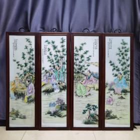 花梨木镶嵌瓷板画 
年代 民国
类型 原创
形式 竖挂
尺寸 高117厘米  宽38厘米