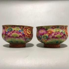 粉彩描金牡丹花卉纹碗
规格：高4.8cm  直径7.1cm