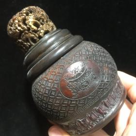 旧藏：葫芦漆金蝈蝈罐包将红润尺寸：高10.5cm 肚宽7.6cm 口径4.2cm重69g。