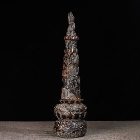 民藏牛角雕刻莲花角尖摆件，长12厘米宽12厘米高47厘米，重2115克