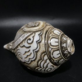 旧藏 藏传雕佛法螺规格：长16.5cm宽8.5cm重4420g