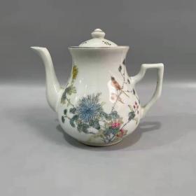 民国时期粉彩花鸟茶壶