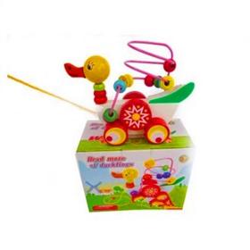 儿童玩具 木制益智玩具0-3岁小鸭拖车绕珠 智慧绕珠车弱视串珠