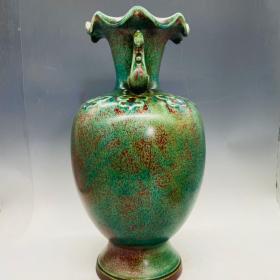 五大名窑高古老瓷系列 一线收藏老瓷器 保真 钧瓷窑变双风瓶37*18厘米
