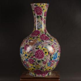 清乾隆年制瓷器粉彩万花描金赏瓶大花瓶陶瓷