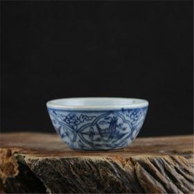 瓷器 陶瓷 清晚期青花仙鹤纹瓷杯