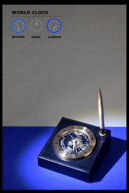 书写文具钟表收藏德国LINDEN世界钟石英钟电子钟笔插摆件文房用品