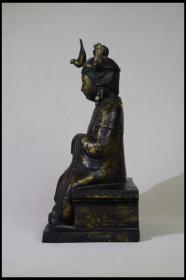 日本近代艺术品铜鎏金材质孔雀明王坐像装饰摆件静穆慈祥庄重凝练