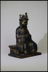 日本近代艺术品铜鎏金材质孔雀明王坐像装饰摆件静穆慈祥庄重凝练